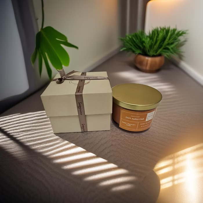 3-Wick Soy Wax Candle - Dark Amber & Patchouli Scent | 300g Handmade, Vegan