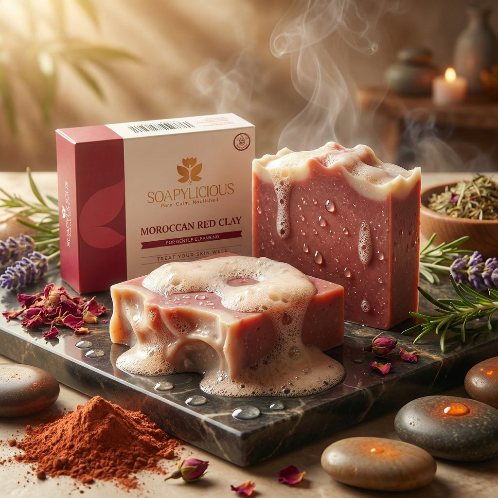 Moroccan Red Clay Soap Bar- Natural,Handmade, Vegan soap for men and women