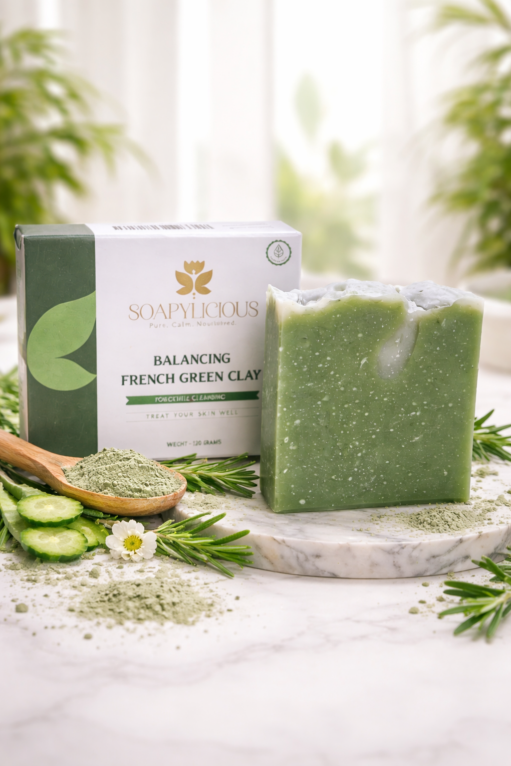 Balancing French Green Clay Soap Bar – Natural, Vegan, Handmade for Men and Women