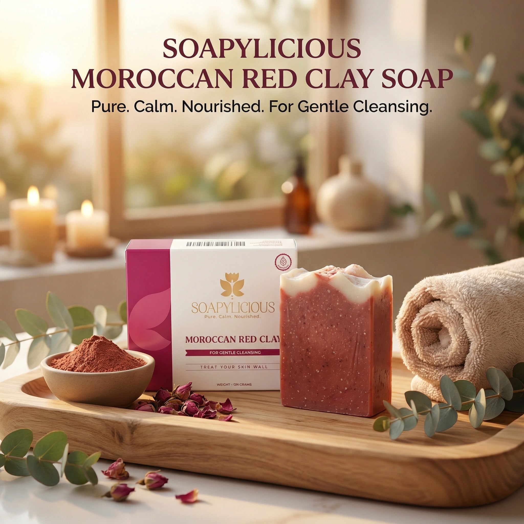 Moroccan Red Clay Soap Bar- Natural,Handmade, Vegan soap for men and women