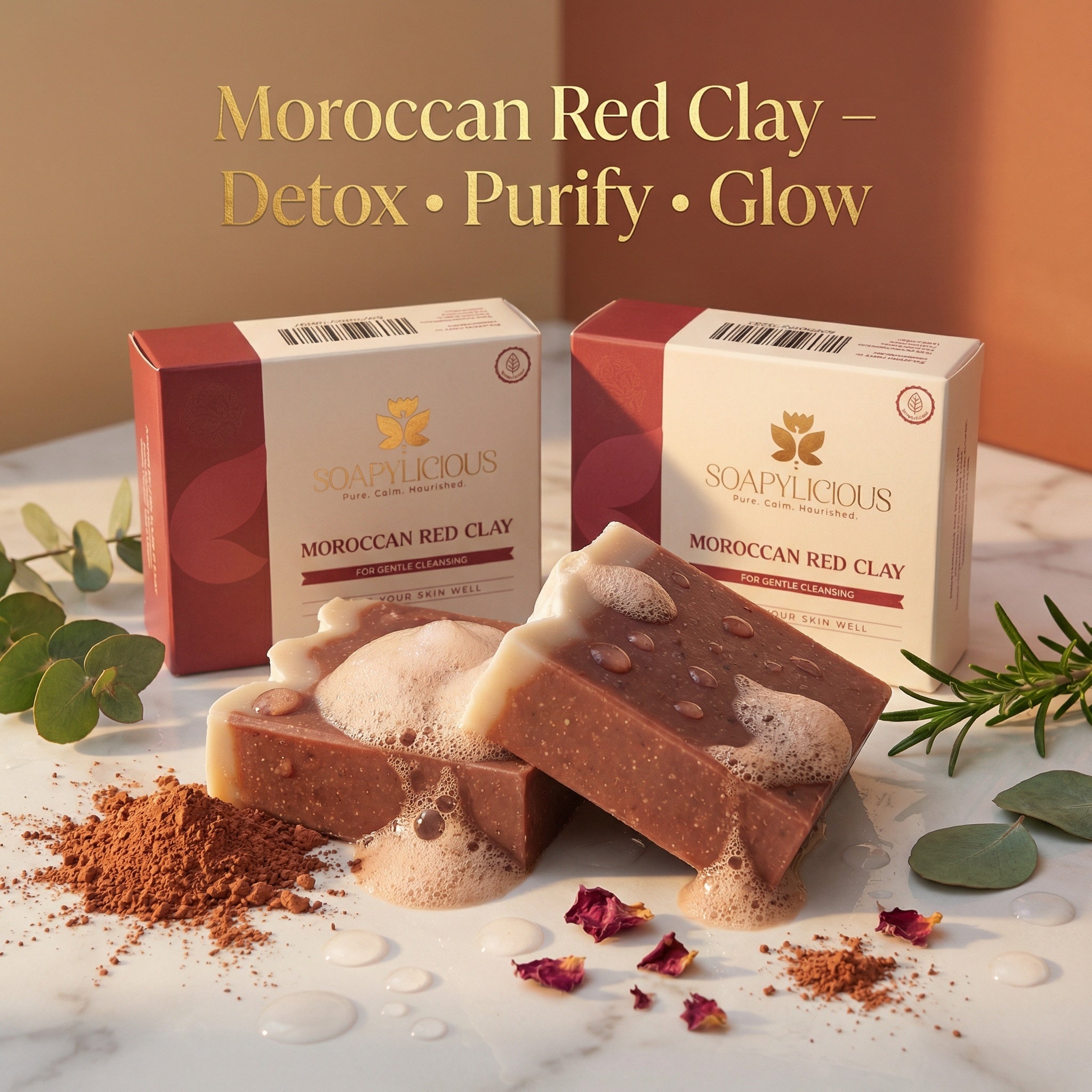 Moroccan Red Clay Soap Bar- Natural,Handmade, Vegan soap for men and women