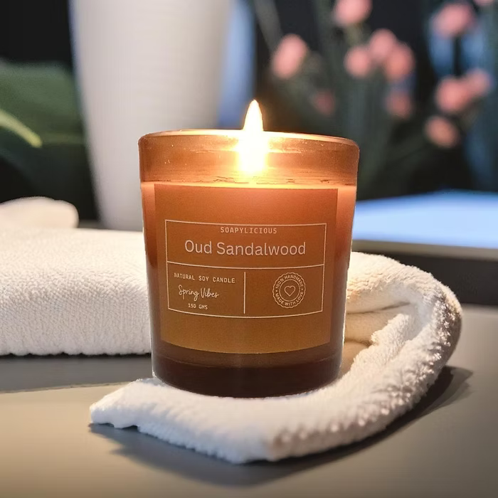 Soy Wax Candles- Oud sandalwood Aroma, Natural and handmade for homes