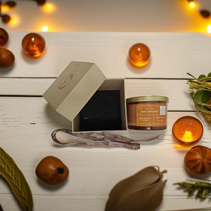 3-Wick Soy Wax Candle - Dark Amber & Patchouli Scent | 300g Handmade, Vegan