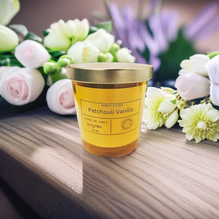 Soy wax candle - Patchouli Vanilla Aroma Completely natural and handmade