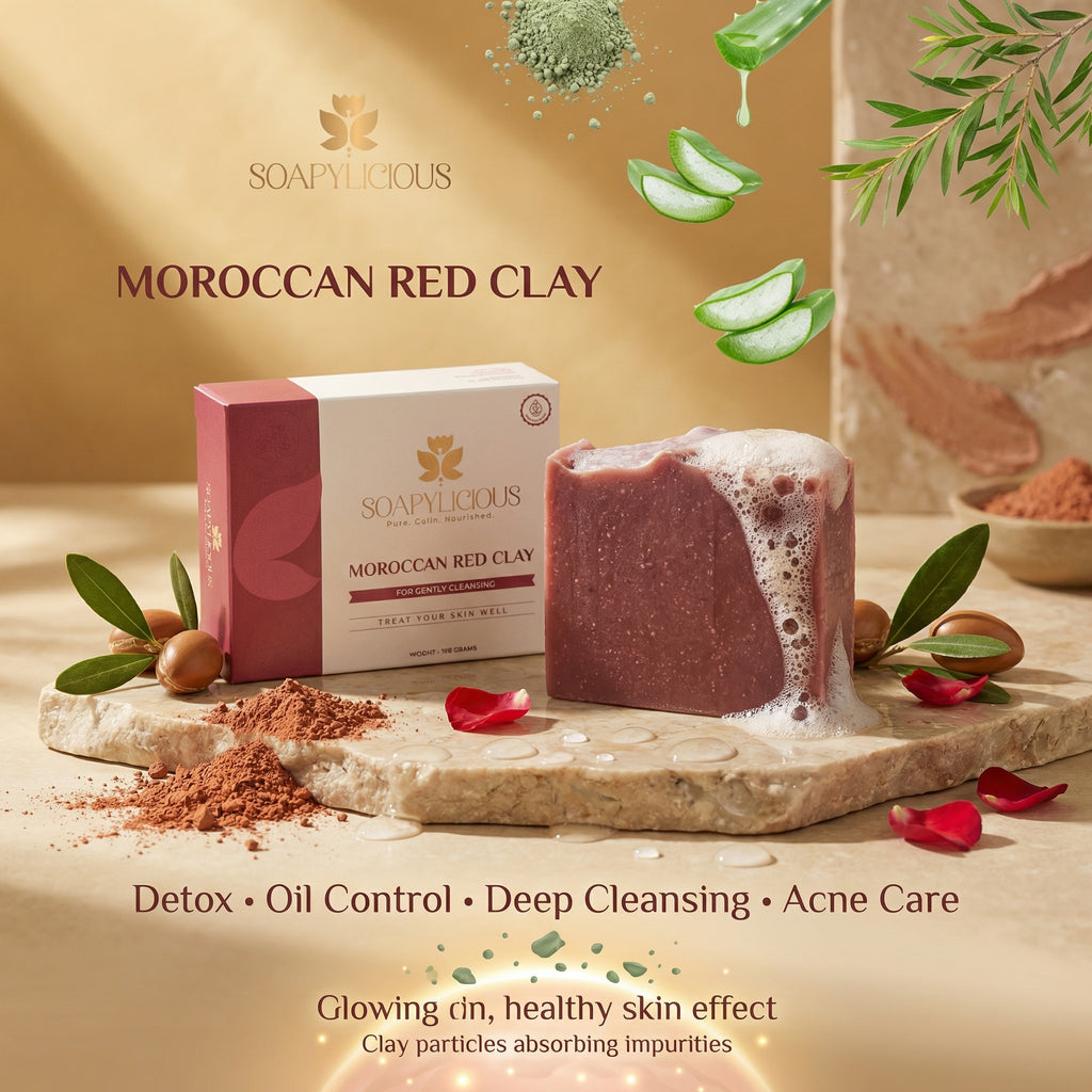 Moroccan Red Clay Soap Bar- Natural,Handmade, Vegan soap for men and women